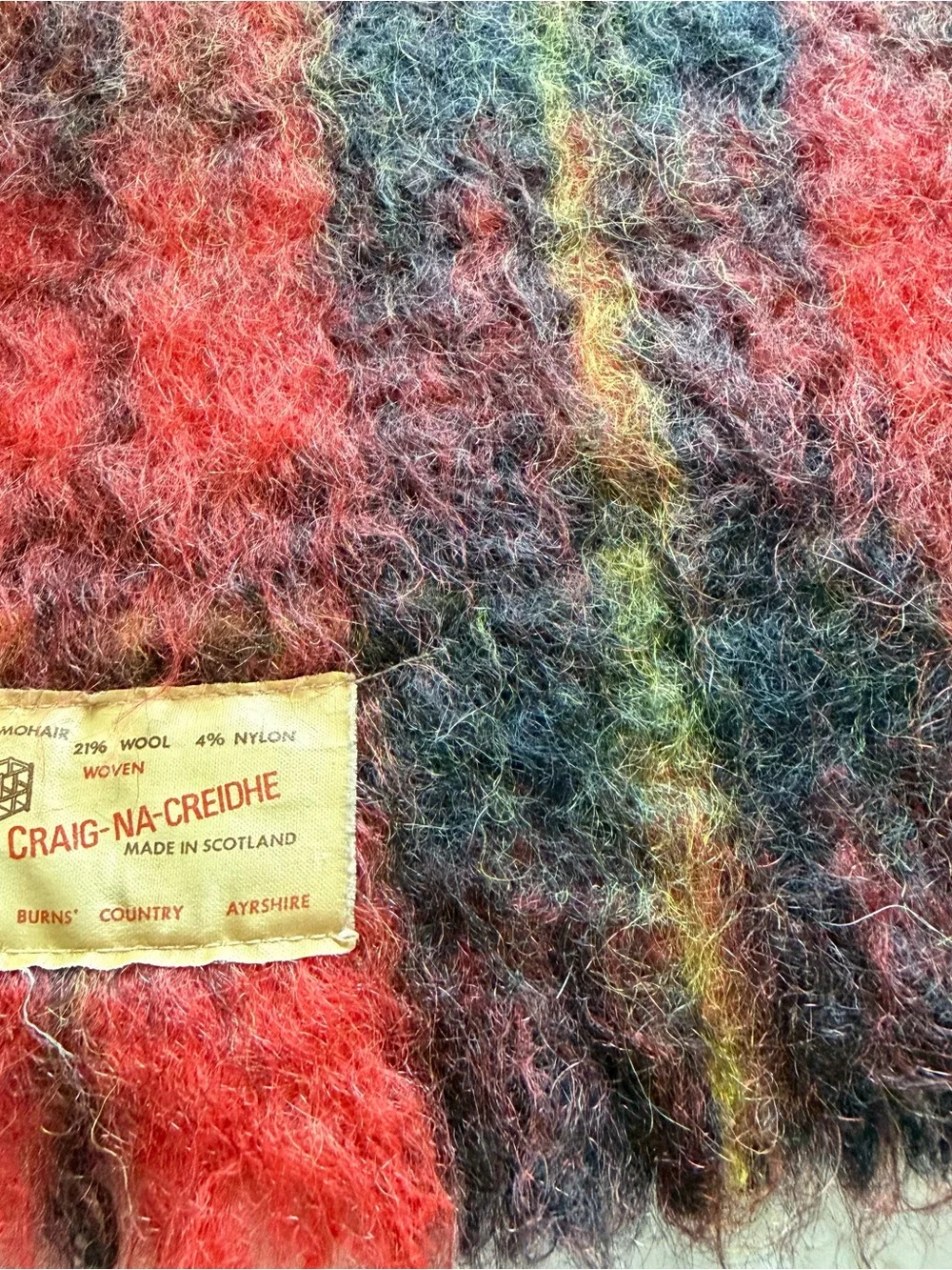 Vintage Craig-Na-Creidhe Mohair Tartan Scarf Made in Scotland Red Plaid